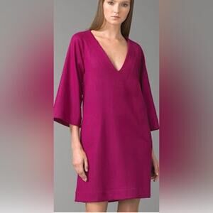Diane Von Furstenberg DVF Aidia Wool Shift Dress Magenta Pockets Size 4 EUC